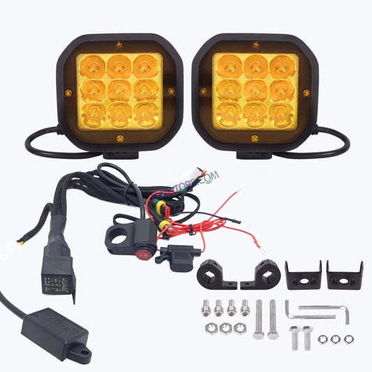 HJG Original CREE 9 LED Dual Color Yellow/White LED Fog Lights with harness Yellow Filter Cap for Bikes, Cars, Jeeps (full set)