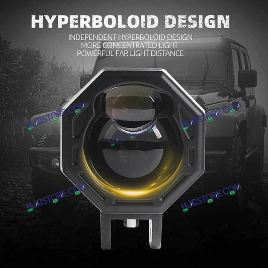 HJG 125 P49 Original Fog Light Hexagon Dual Lens 120W Foglight New Model with Power Adaptor Foglight Ultra Wide Dual Intensity LED Driving Fog Lights White/Yellow (2*60W = 120W Total) Universal For All Cars & Bikes