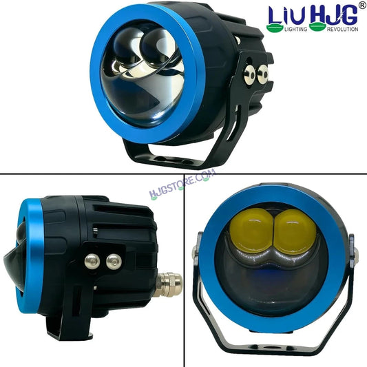 HJG Terminator 2 Projector Foglight 100W with Laser Spot and Wide Spread Red DRL/White/Yellow/Warm White Light 100W Foglight Ultra Wide Dual Intensity LED Driving Fog Lights 3000K/4300K/6500K Universal For All Cars & Bikes LIU HJG Terminator 2 Bi Foglight