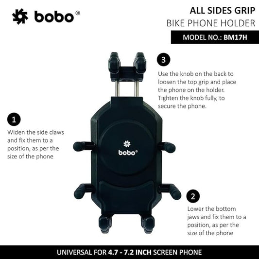 BOBO BM17H PRO Handlebar Mount Anti-Vibration Anti-Theft Waterproof Bike/Motorcycle/Scooter Mobile Phone Holder Mount, Ideal for Maps and GPS Navigation (Black)
