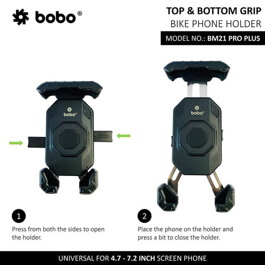 BOBO BM20 PRO Plus Four Corners Secure Grip with PRO Plus Vibration Damper Waterproof Bike/Motorcycle/Scooter Mobile Phone Holder Mount Ideal for Maps and GPS Navigation (Black)
