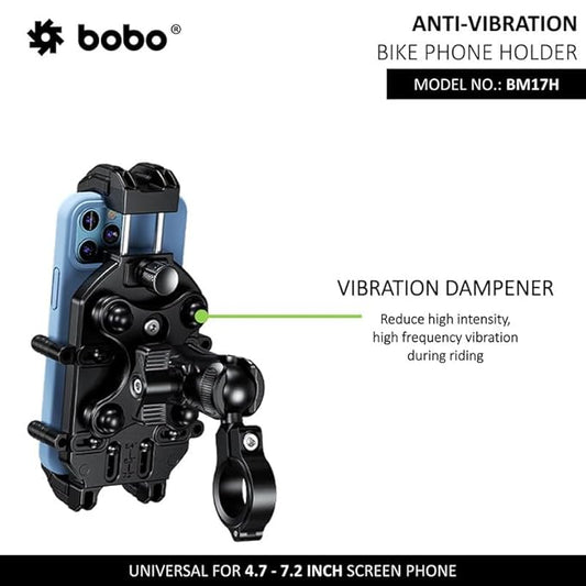 BOBO BM17H PRO Handlebar Mount Anti-Vibration Anti-Theft Waterproof Bike/Motorcycle/Scooter Mobile Phone Holder Mount, Ideal for Maps and GPS Navigation (Black)