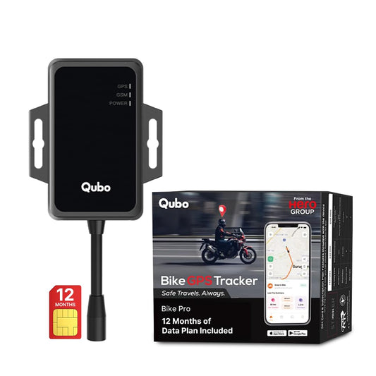 Qubo Wired Bike GPS Tracker from Hero Group | Free 4G SIM (with 12 Months Recharge) + 1 Year App/Cloud Subscription | Live Tracking | Engine On-Off Alerts | Anti-Theft | Plug & Play | Accident Alerts