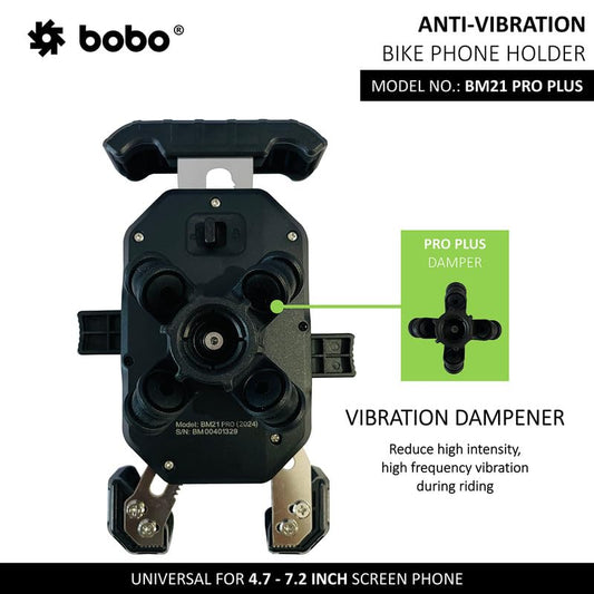 BOBO BM21 PRO Plus Top & Bottom Secure Grip with PRO Plus Vibration Damper Waterproof Bike/Motorcycle/Scooter Mobile Phone Holder Mount Ideal for Maps and GPS Navigation (Black)