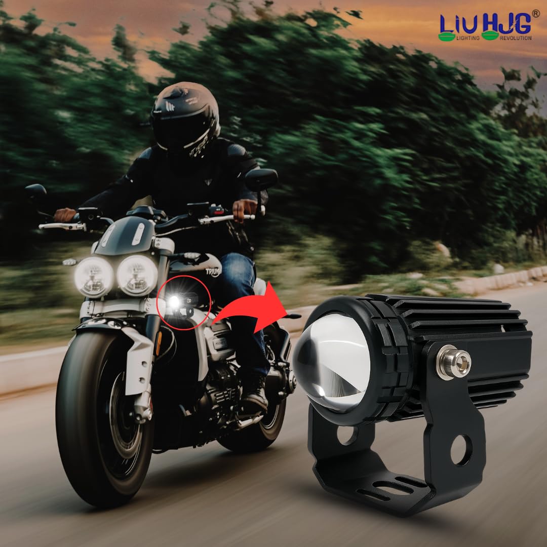 LIU HJG Mini Drive V3 LED Fog Light Yellow/White with Flashing Red Devil Eye DRL | Compact Design | Universal Fit for Bike & Car | Waterproof | High Brightness | 40W | 9V–80V Pack of 2