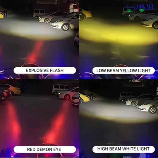 LIU HJG Mini Drive V3 LED Fog Light Yellow/White with Flashing Red Devil Eye DRL | Compact Design | Universal Fit for Bike & Car | Waterproof | High Brightness | 40W | 9V–80V Pack of 2
