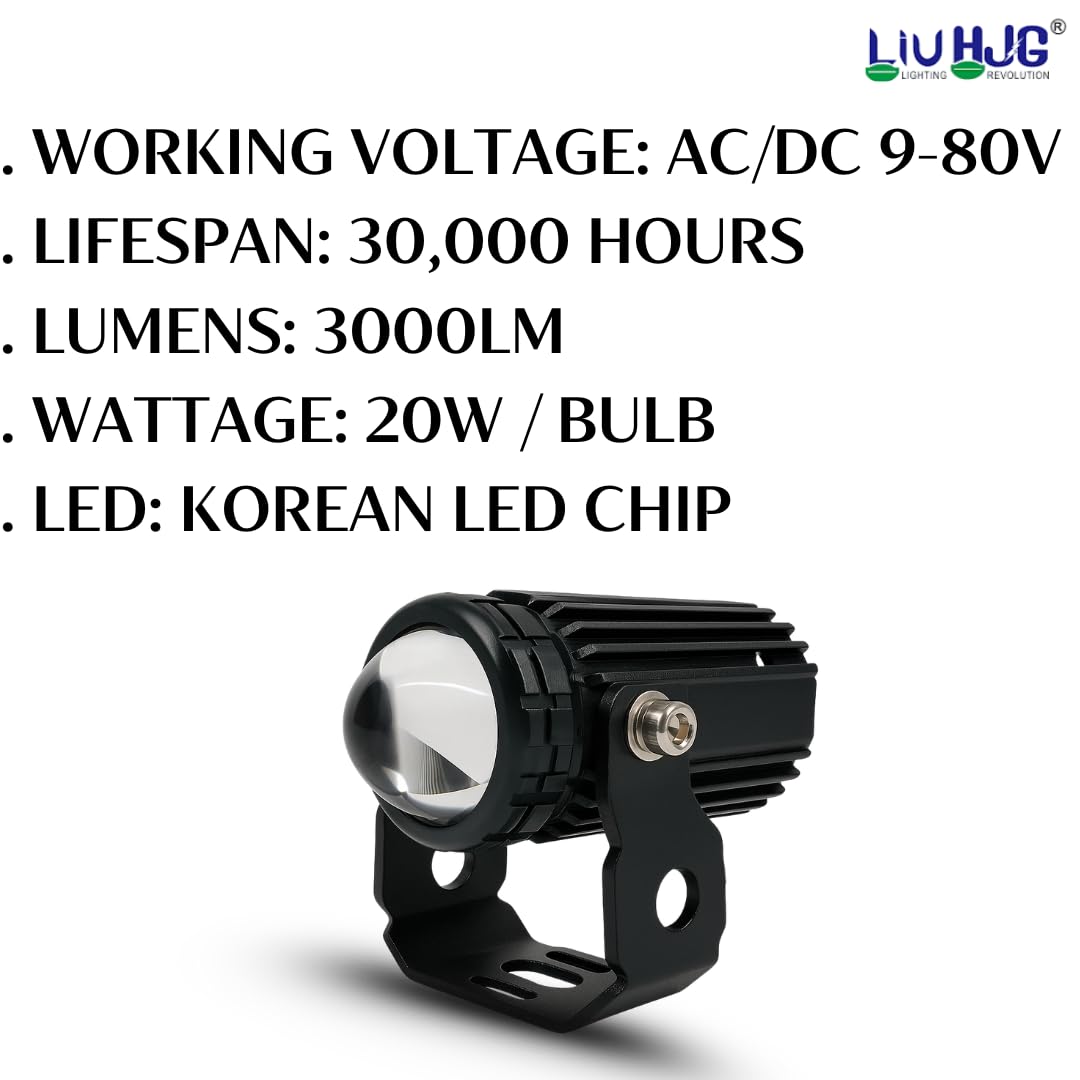 LIU HJG Mini Drive V3 LED Fog Light Yellow/White with Flashing Red Devil Eye DRL | Compact Design | Universal Fit for Bike & Car | Waterproof | High Brightness | 40W | 9V–80V Pack of 2