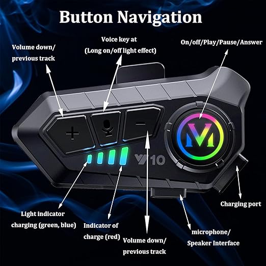 Y10 Motorcycle Helmet Bluetooth Headset, Wireless Headphones 5.3 Waterproof IPX6 with Noise Cancelling for Single Person
