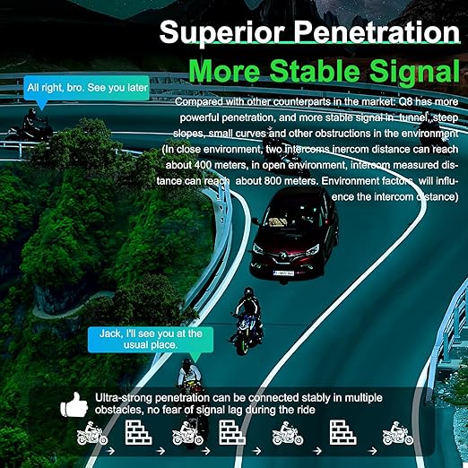 EJEAS Q8 Motorcycle Helmet Over Ear Bluetooth Headphones Intercom, New Mesh 3.0 Group Intercom System with Music Sharing and Channel Switching for 6 Riders Talking at The Same Time