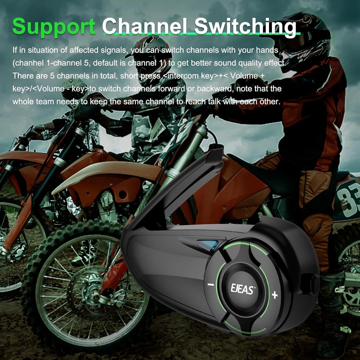 EJEAS Q8 Motorcycle Helmet Over Ear Bluetooth Headphones Intercom, New Mesh 3.0 Group Intercom System with Music Sharing and Channel Switching for 6 Riders Talking at The Same Time
