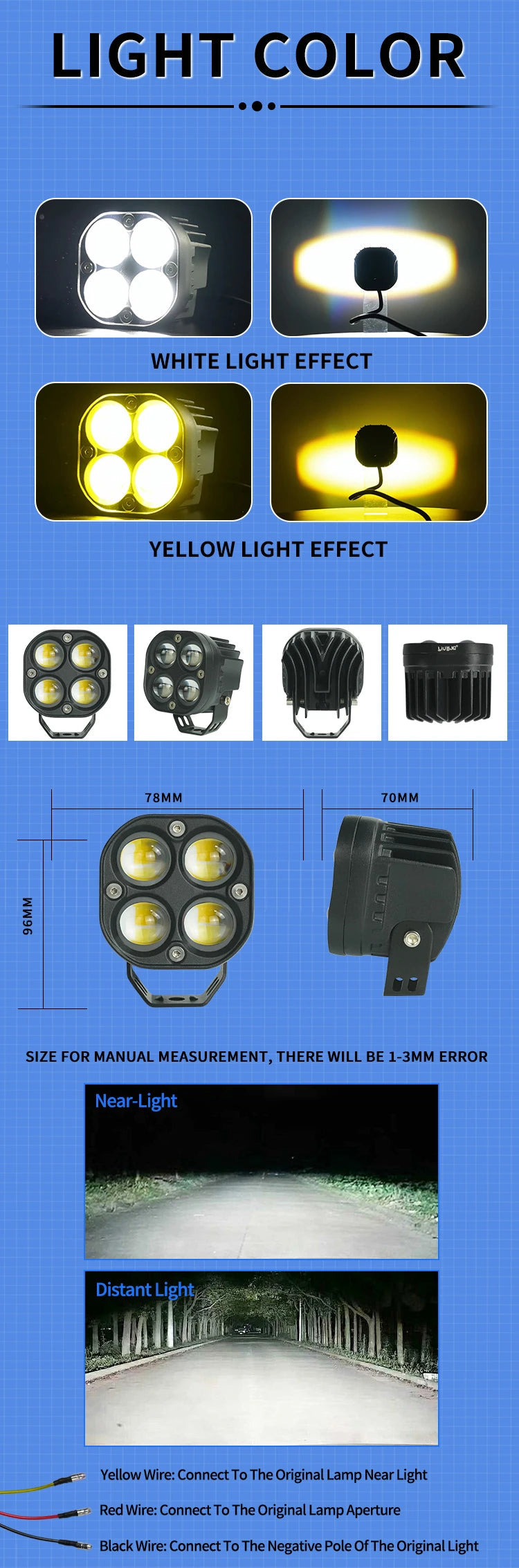 HJG 4x4 CREE LED Foglight Rectangle Mini Rgbw 12v Modular Offroad Led Pods Laser Rgb 3 Inch Led Work Light, Set of 2 HJG Foglight