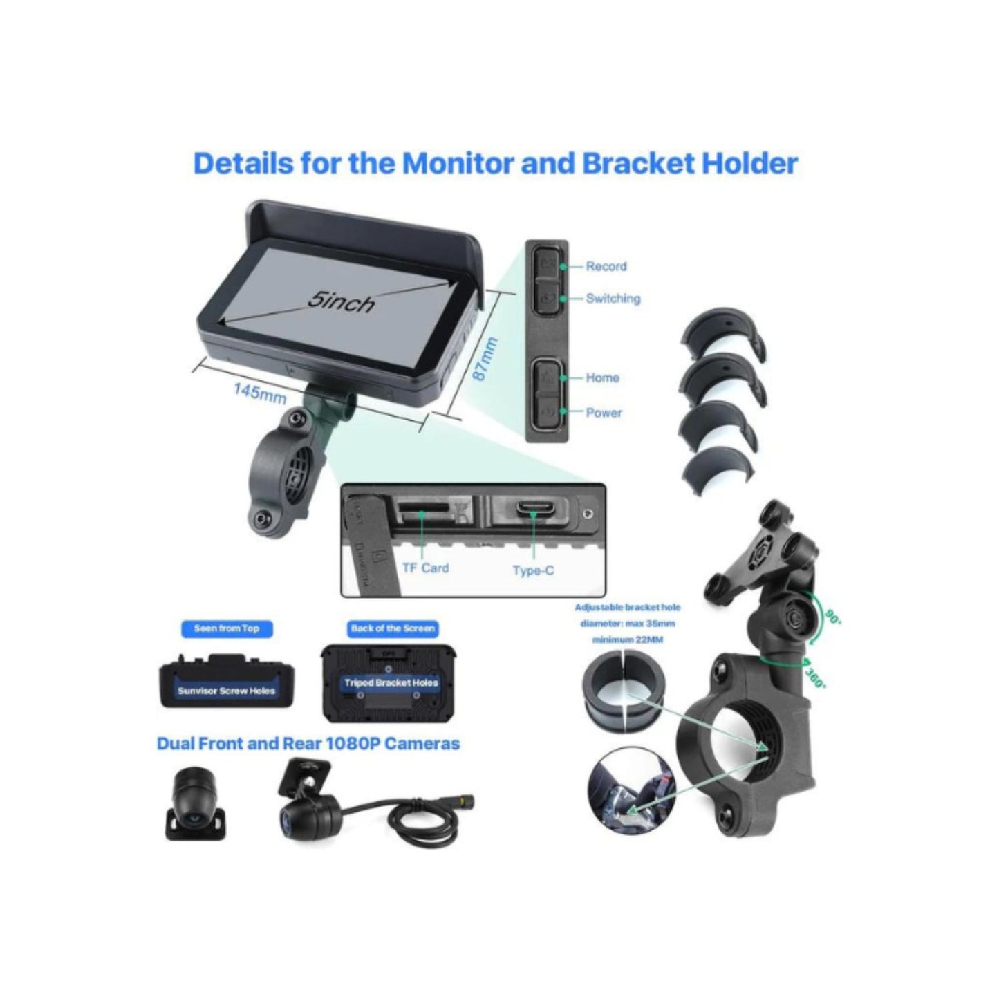 AR Moto Motorcycle GPS Carplay Android/IOS Auto Screen With Dash Cam And Tyre Pressure Monitoring