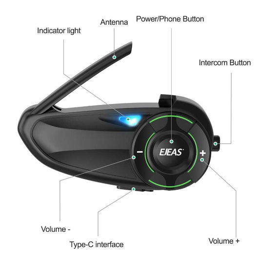 EJEAS Q8 Motorcycle Helmet Over Ear Bluetooth Headphones Intercom, New Mesh 3.0 Group Intercom System with Music Sharing and Channel Switching for 6 Riders Talking at The Same Time
