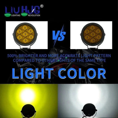 HJG New 7 LED 140W Projector CREE Combo Round Foglight with Yellow Cover 140W 7 LED HJG 140W 5 LED CREE 2 LED Projector 7 LED Foglight Car Accessories Led Headlights Lights Led Fog Lights For Motorcycle Car SUV Lights, Set of 2 HJG 7 LED Projector CREE