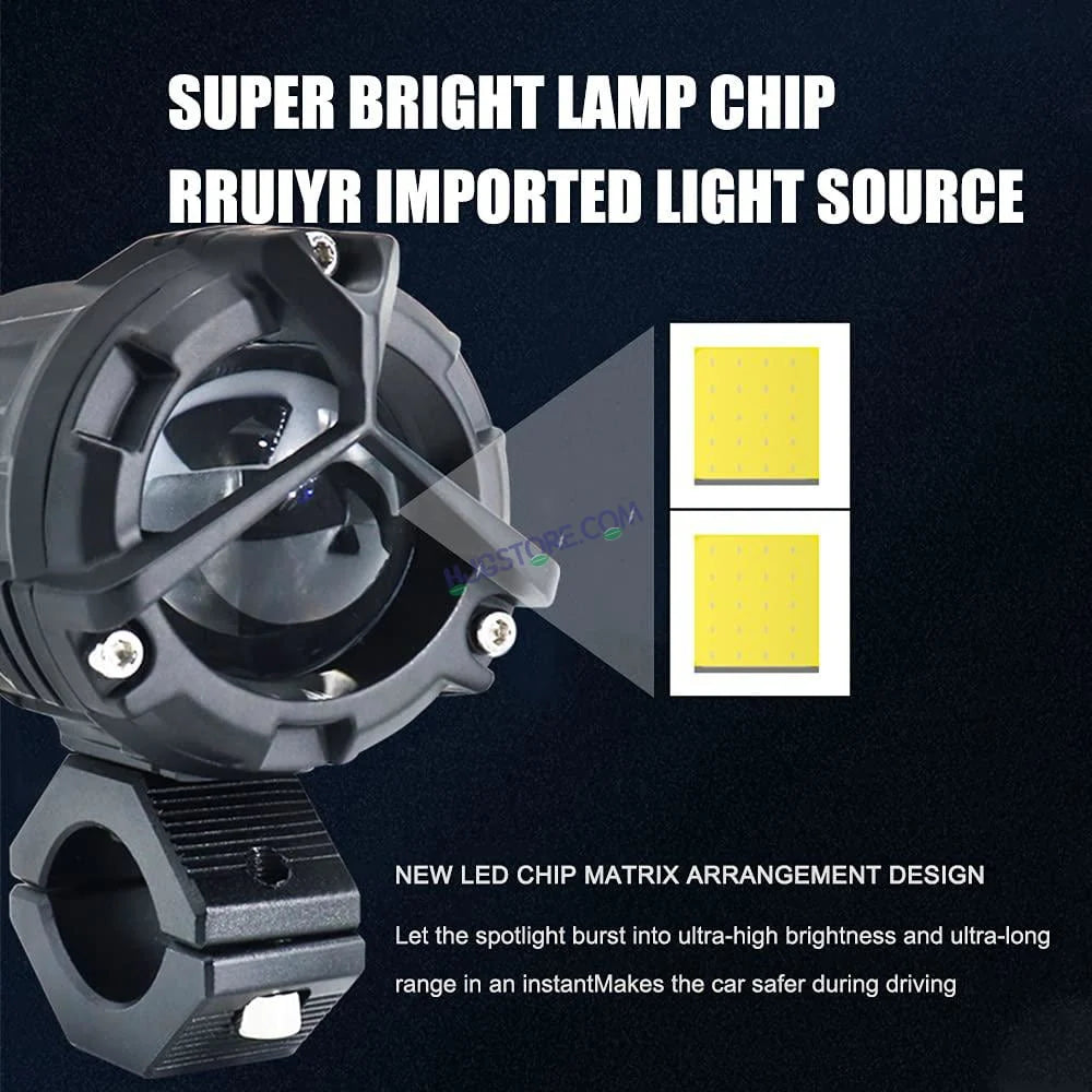 HJG Mercedes Y Lens Foglight Ultra Wide Dual Intensity LED Driving Fog Lights White/Yellow (2*45W = 90W Total) Universal For All Cars & Bikes (full set- Pair of lights + Harness + Switch + Leg guard mount)