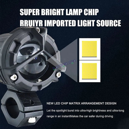 HJG Mercedes Y Lens Foglight Ultra Wide Dual Intensity LED Driving Fog Lights White/Yellow (2*45W = 90W Total) Universal For All Cars & Bikes (full set- Pair of lights + Harness + Switch + Leg guard mount)