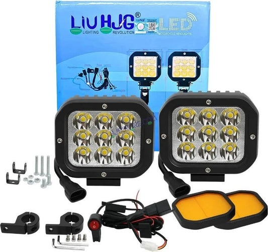 HJG Original CREE 9 LED Dual Color Yellow/White LED Fog Lights with harness Yellow Filter Cap for Bikes, Cars, Jeeps (full set)