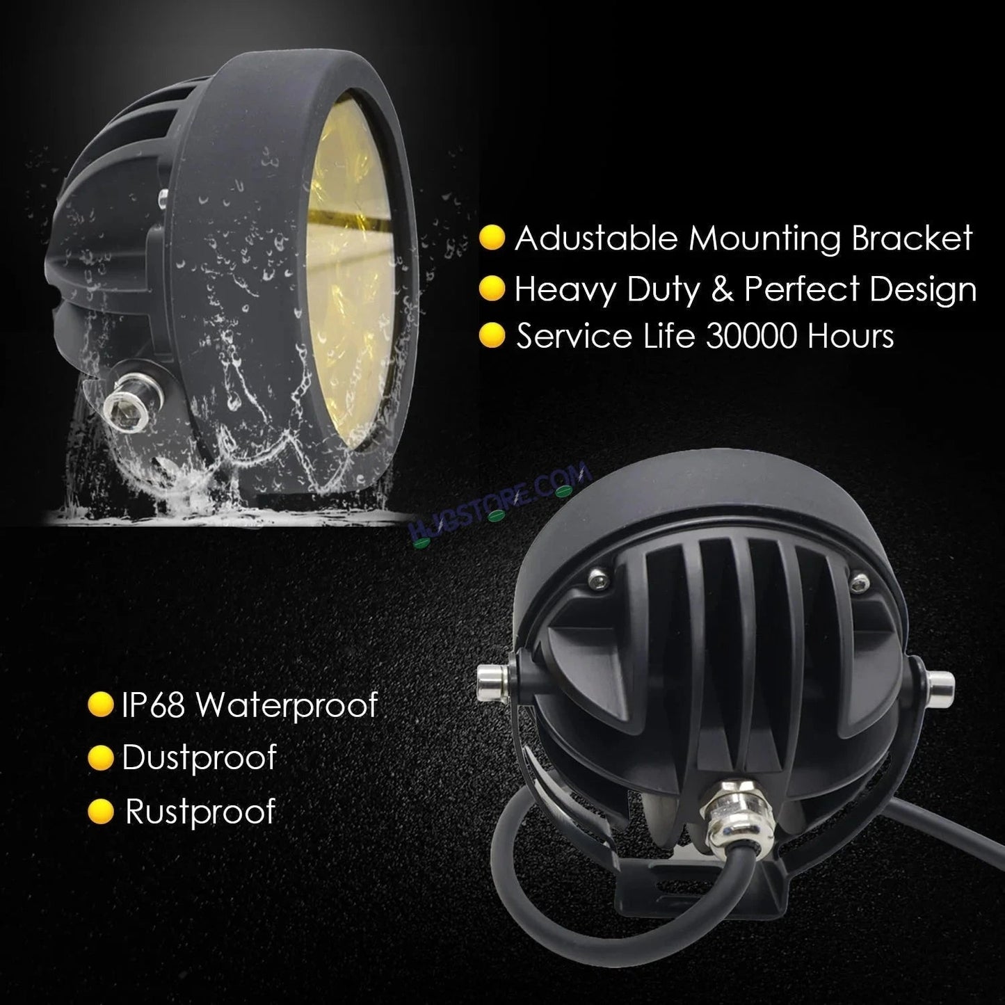 HJG 6 LED 120W Round CREE Foglight Foglamp with Yellow Cover 120W 6 LED HJG 120W 5 LED Car Accessories Led Headlights Lights Led Fog Lights For Motorcycle Car SUV Lights, Set of 2 with Wiring Harness Kit HJG 6 LED Round 120W