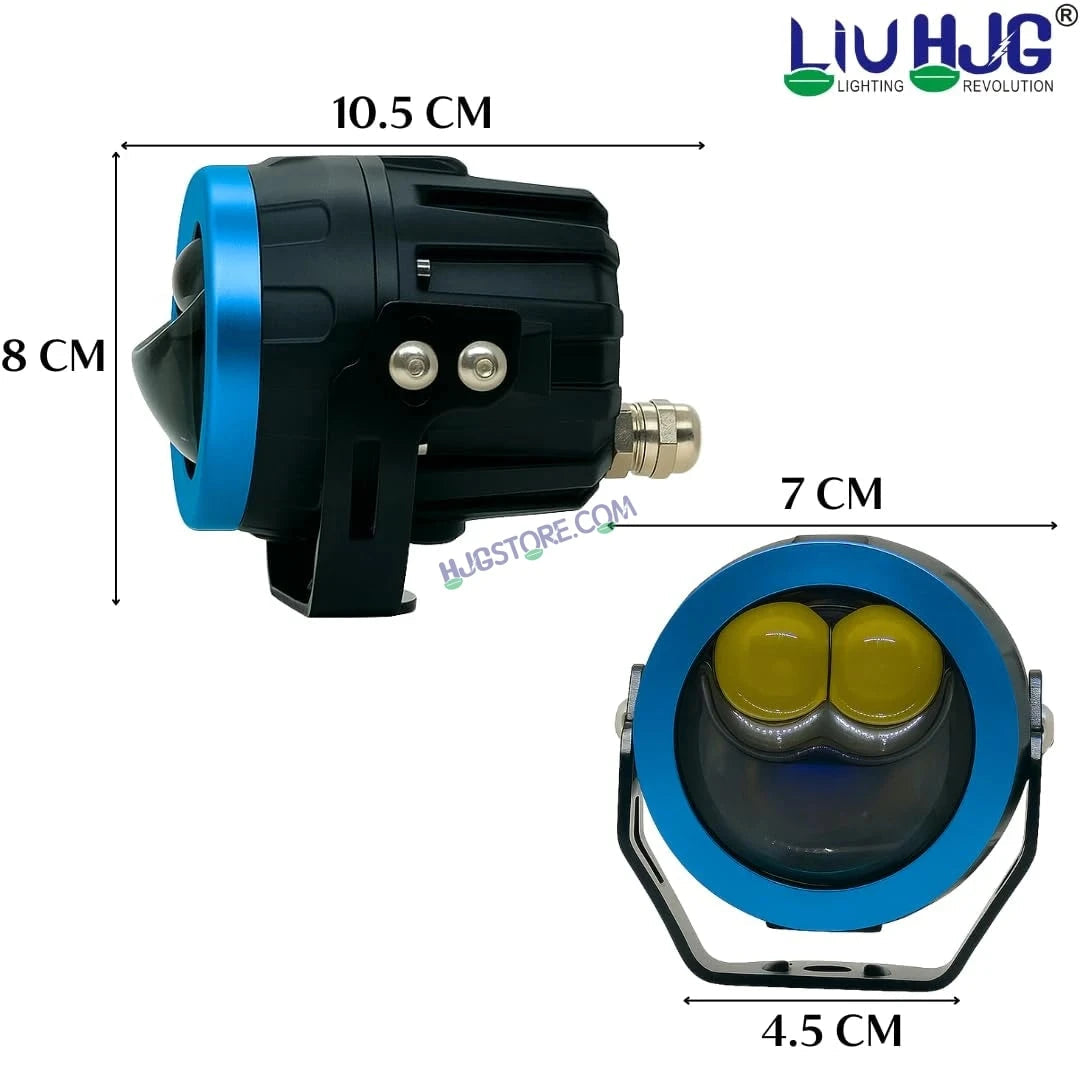 HJG Terminator 2 Projector Foglight 100W with Laser Spot and Wide Spread Red DRL/White/Yellow/Warm White Light 100W Foglight Ultra Wide Dual Intensity LED Driving Fog Lights 3000K/4300K/6500K Universal For All Cars & Bikes LIU HJG Terminator 2 Bi Foglight