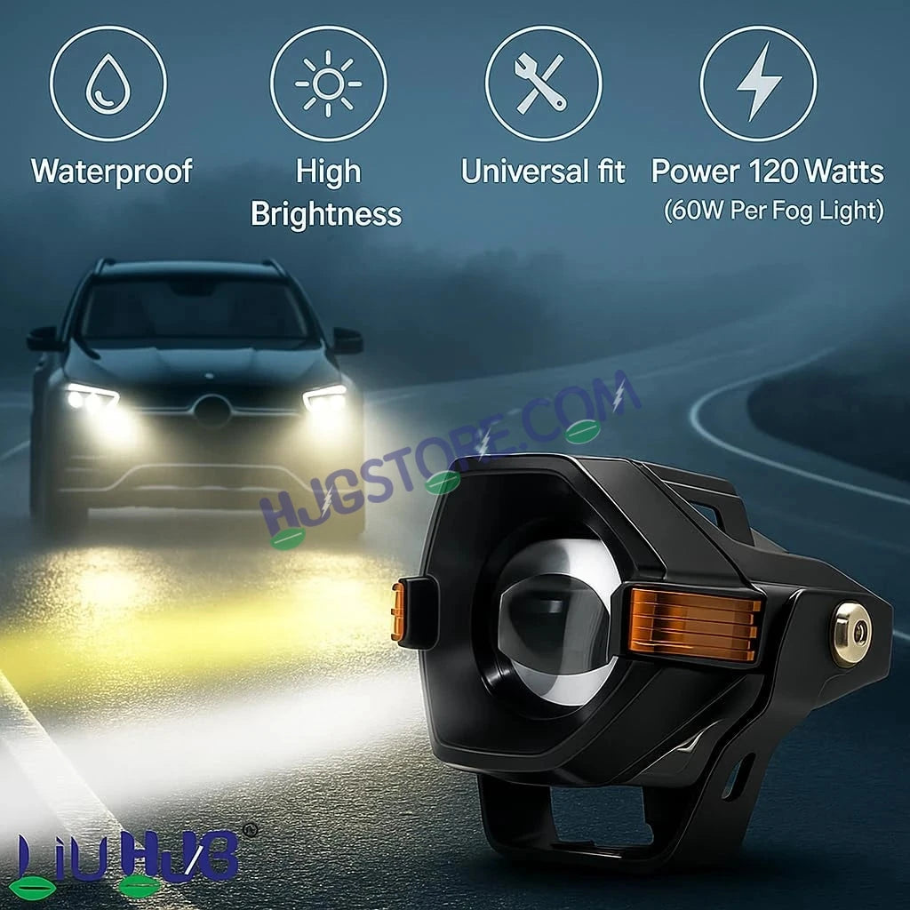 HJG Spaceship Foglight 80W 1 Lens Space Ship Fog Projector Lens 2pc Foglight Red Devil Side Amber DRL Modes 80W Foglight Ultra Wide Dual Intensity LED Fog Lights White/Yellow/Red Projector (80W) Universal For All Cars & Bikes LIU HJG Space Ship Foglight