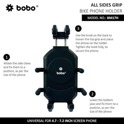 BOBO BM17H PRO Handlebar Mount Anti-Vibration Anti-Theft Waterproof Bike/Motorcycle/Scooter Mobile Phone Holder Mount, Ideal for Maps and GPS Navigation (Black)