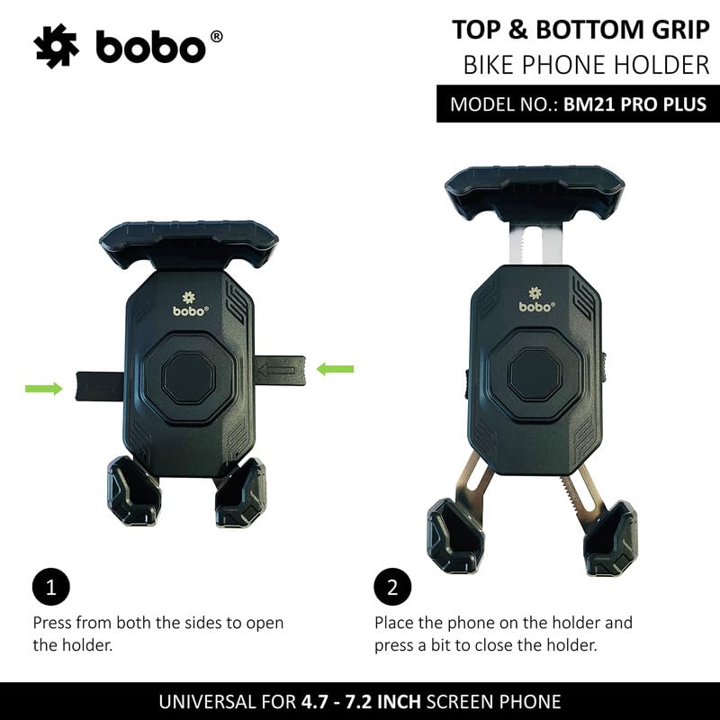 BOBO BM20 PRO Plus Four Corners Secure Grip with PRO Plus Vibration Damper Waterproof Bike/Motorcycle/Scooter Mobile Phone Holder Mount Ideal for Maps and GPS Navigation (Black)