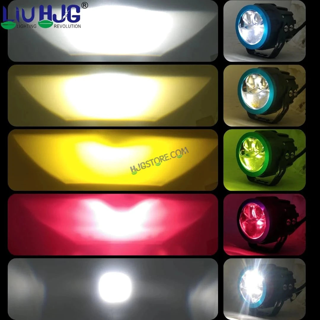 HJG Terminator 2 Projector Foglight 100W with Laser Spot and Wide Spread Red DRL/White/Yellow/Warm White Light 100W Foglight Ultra Wide Dual Intensity LED Driving Fog Lights 3000K/4300K/6500K Universal For All Cars & Bikes LIU HJG Terminator 2 Bi Foglight