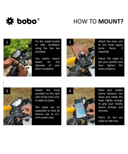 BOBO BM4 PRO Jaw-Grip Bike Phone Holder with Vibration Controller Motorcycle Mobile Mount - Black