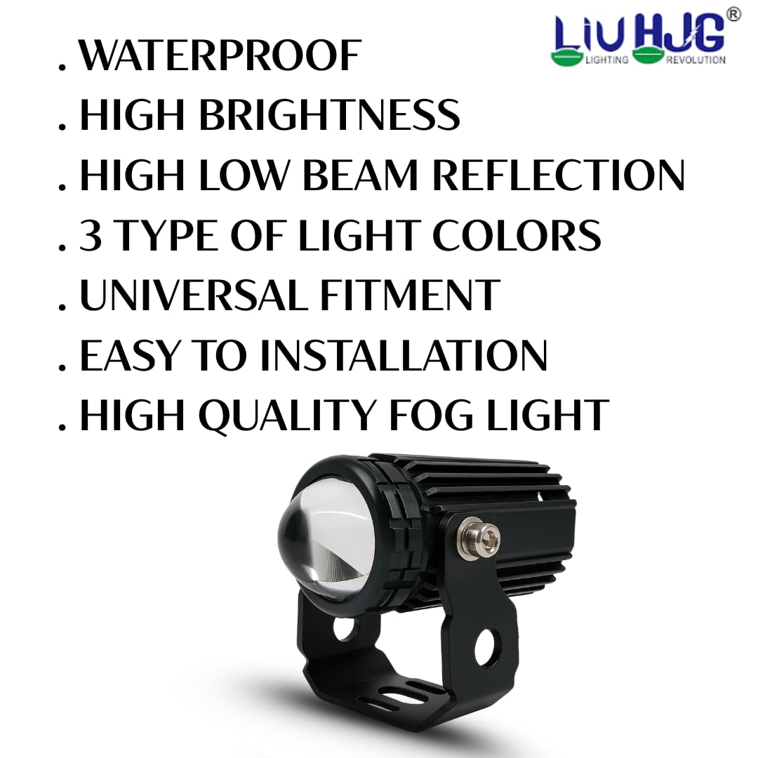 LIU HJG Mini Drive V3 LED Fog Light Yellow/White with Flashing Red Devil Eye DRL | Compact Design | Universal Fit for Bike & Car | Waterproof | High Brightness | 40W | 9V–80V Pack of 2