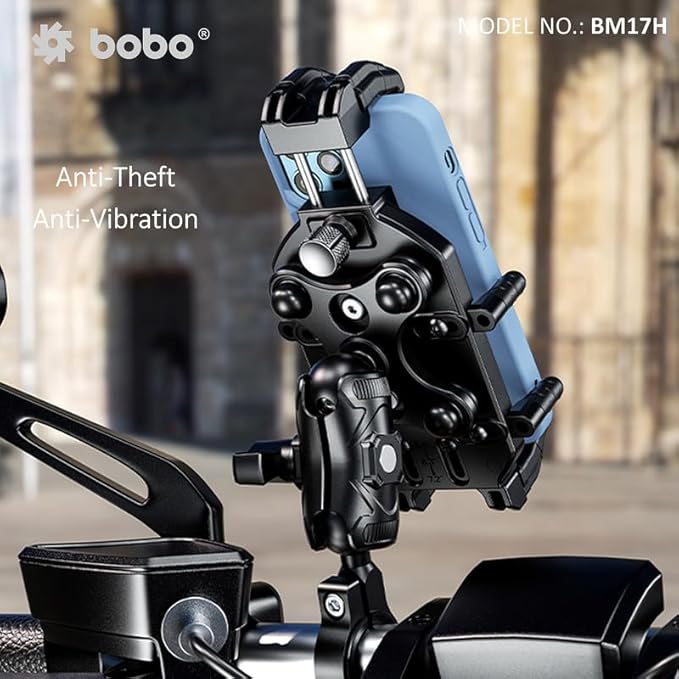 BOBO BM17H PRO Handlebar Mount Anti-Vibration Anti-Theft Waterproof Bike/Motorcycle/Scooter Mobile Phone Holder Mount, Ideal for Maps and GPS Navigation (Black)