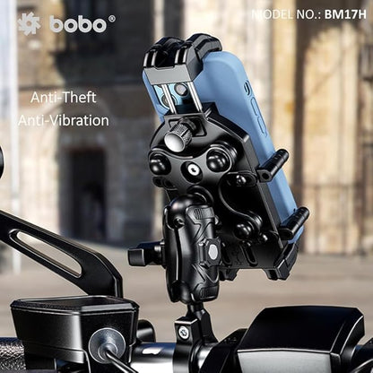 BOBO BM17H PRO Handlebar Mount Anti-Vibration Anti-Theft Waterproof Bike/Motorcycle/Scooter Mobile Phone Holder Mount, Ideal for Maps and GPS Navigation (Black)