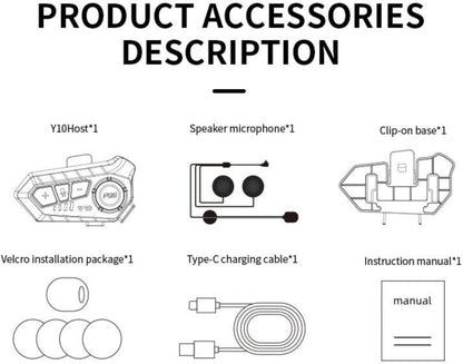 Y10 Motorcycle Helmet Bluetooth Headset, Wireless Headphones 5.3 Waterproof IPX6 with Noise Cancelling for Single Person