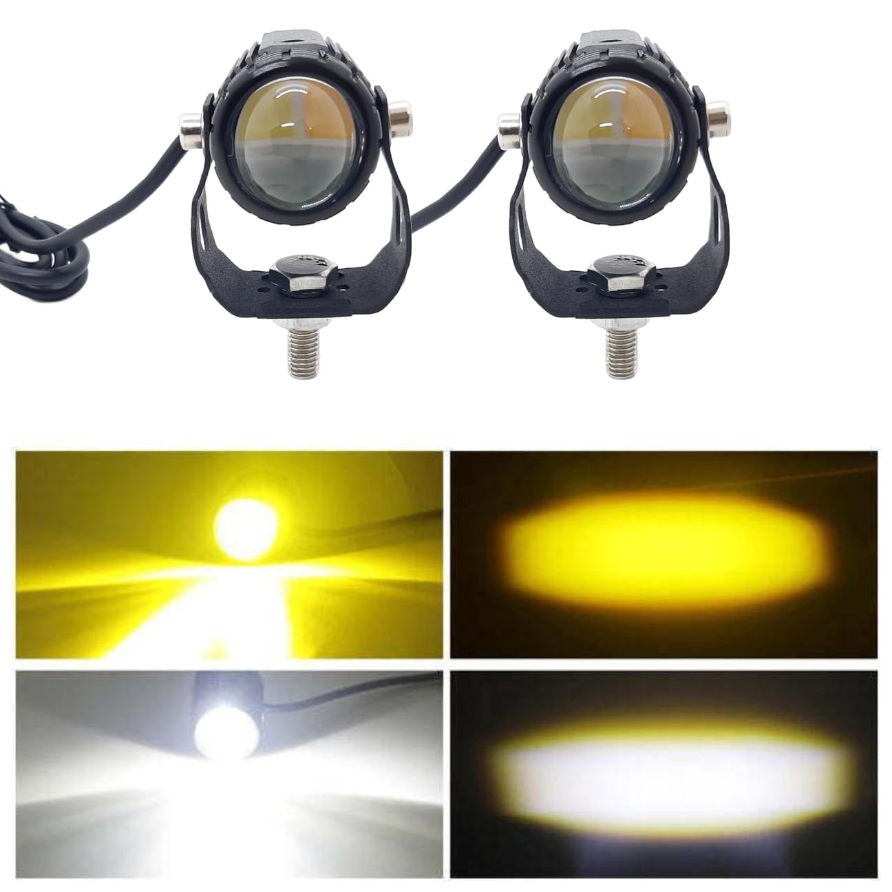 LIU HJG Mini Drive LED Fog Light Bulb Lamp For Cars and Motorcycles Dual Color (White & Yellow) 2Pcs.