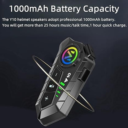 Y10 Motorcycle Helmet Bluetooth Headset, Wireless Headphones 5.3 Waterproof IPX6 with Noise Cancelling for Single Person