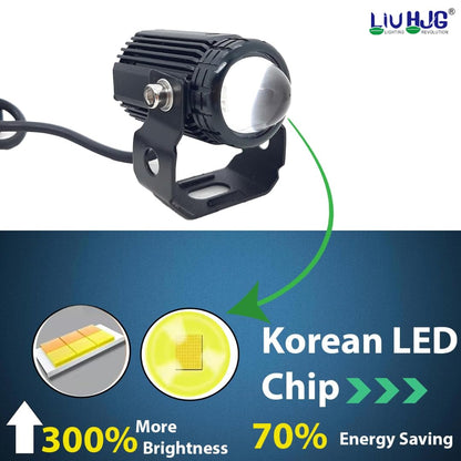 LIU HJG Mini Drive V3 LED Fog Light Yellow/White with Flashing Red Devil Eye DRL | Compact Design | Universal Fit for Bike & Car | Waterproof | High Brightness | 40W | 9V–80V Pack of 2