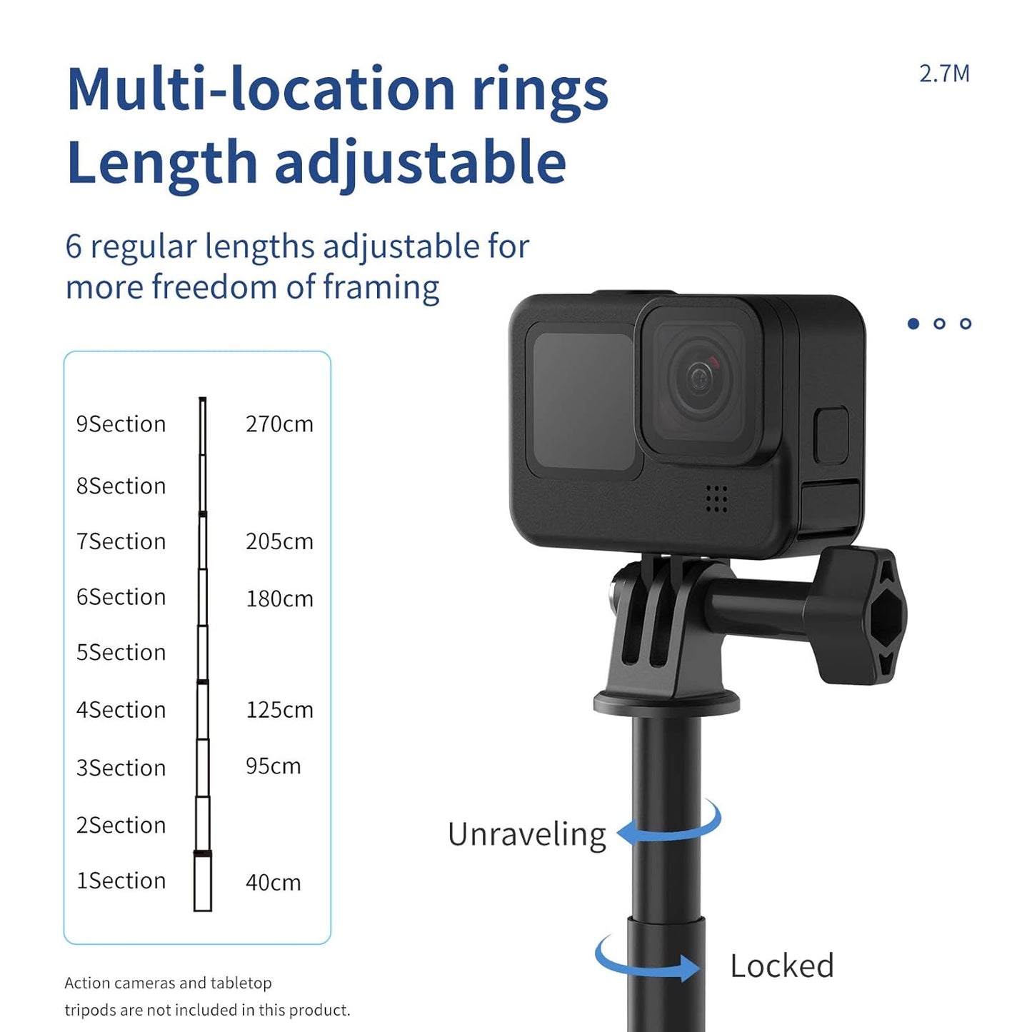 TELESIN 2nd Gen 2.7M Ultra Long Carbon Fiber Selfie Stick GP-MNP-270-02