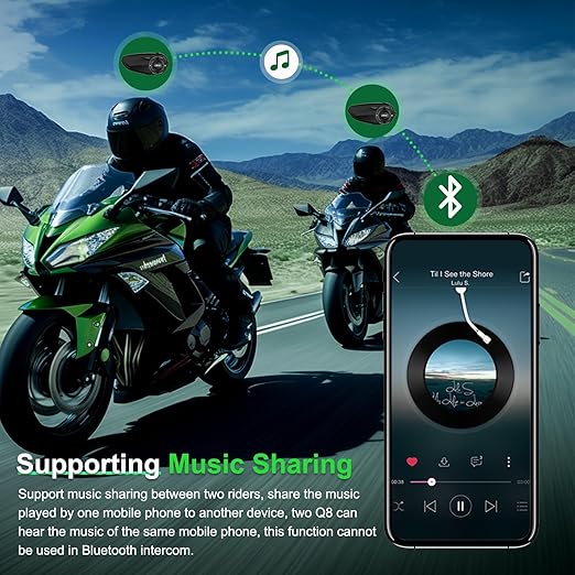 EJEAS Q8 Motorcycle Helmet Over Ear Bluetooth Headphones Intercom, New Mesh 3.0 Group Intercom System with Music Sharing and Channel Switching for 6 Riders Talking at The Same Time