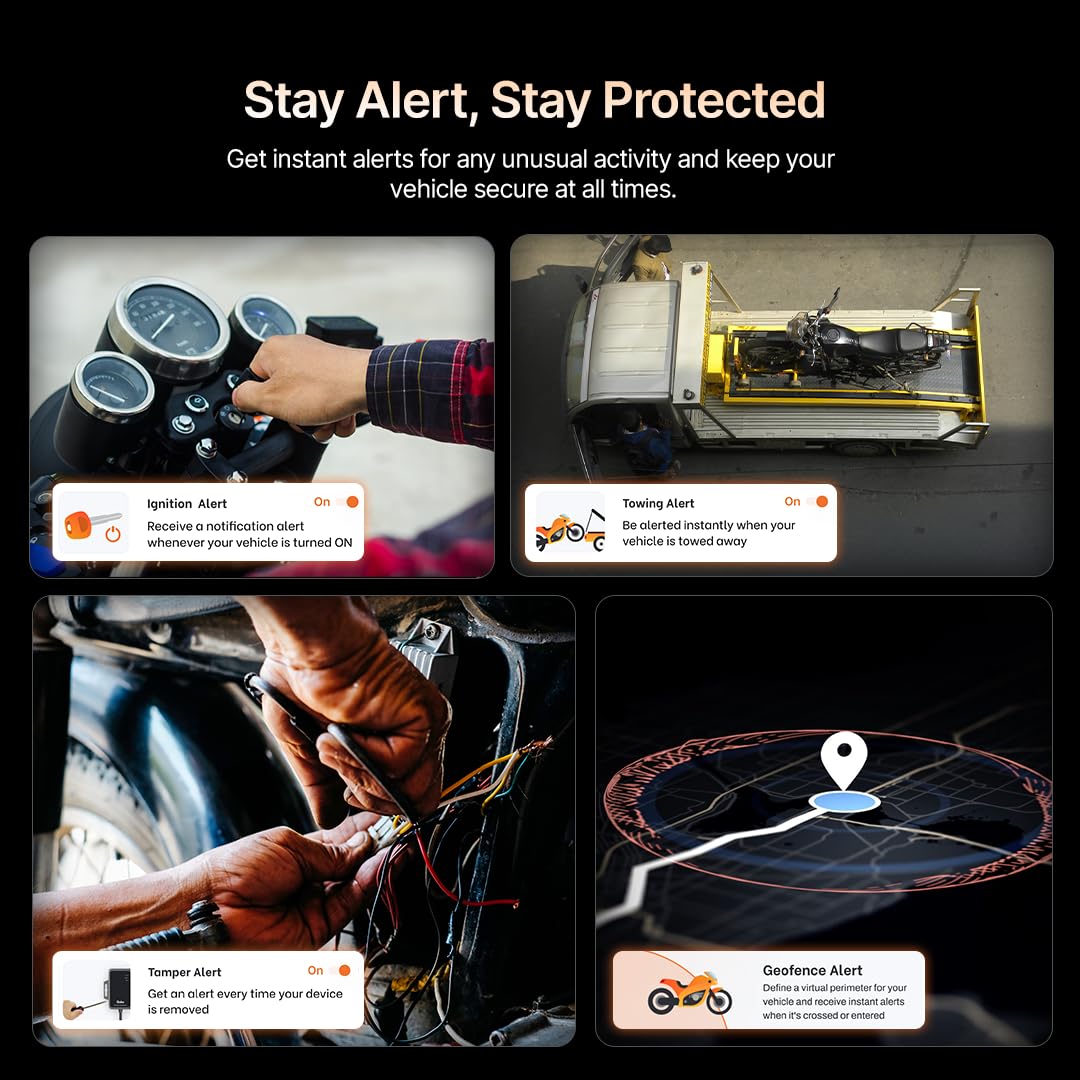 Qubo Wired Bike GPS Tracker from Hero Group | Free 4G SIM (with 12 Months Recharge) + 1 Year App/Cloud Subscription | Live Tracking | Engine On-Off Alerts | Anti-Theft | Plug & Play | Accident Alerts