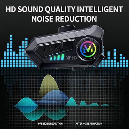 Y10 Motorcycle Helmet Bluetooth Headset, Wireless Headphones 5.3 Waterproof IPX6 with Noise Cancelling for Single Person