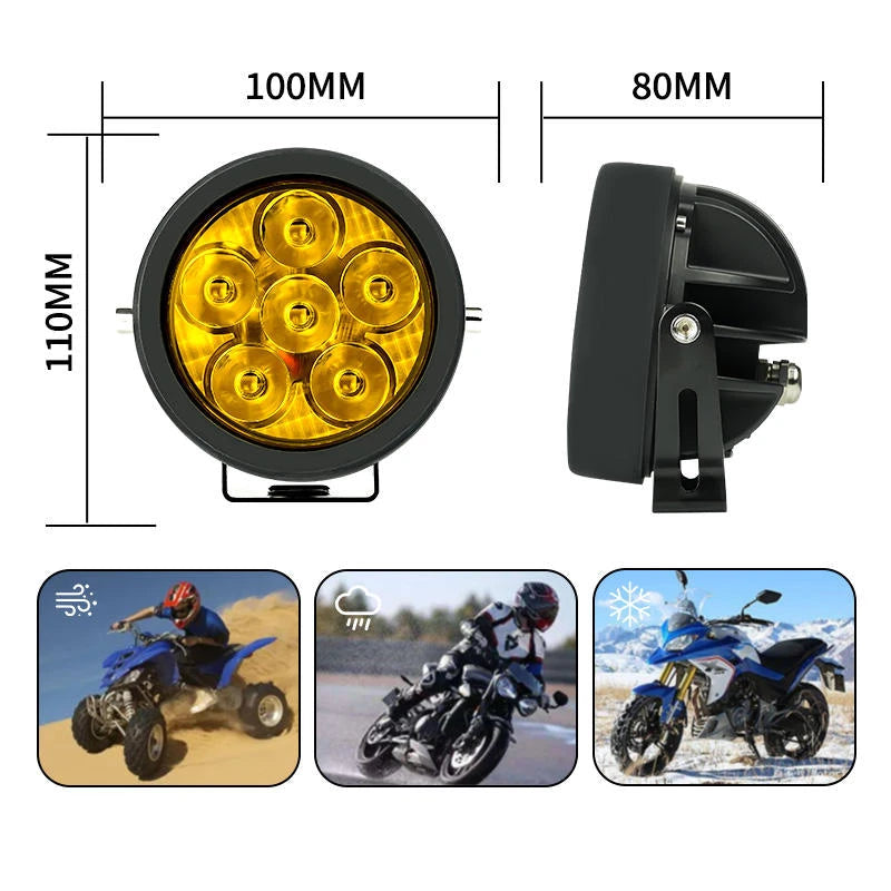 HJG 6 LED 120W Round CREE Foglight Foglamp with Yellow Cover 120W 6 LED HJG 120W 5 LED Car Accessories Led Headlights Lights Led Fog Lights For Motorcycle Car SUV Lights, Set of 2 with Wiring Harness Kit HJG 6 LED Round 120W
