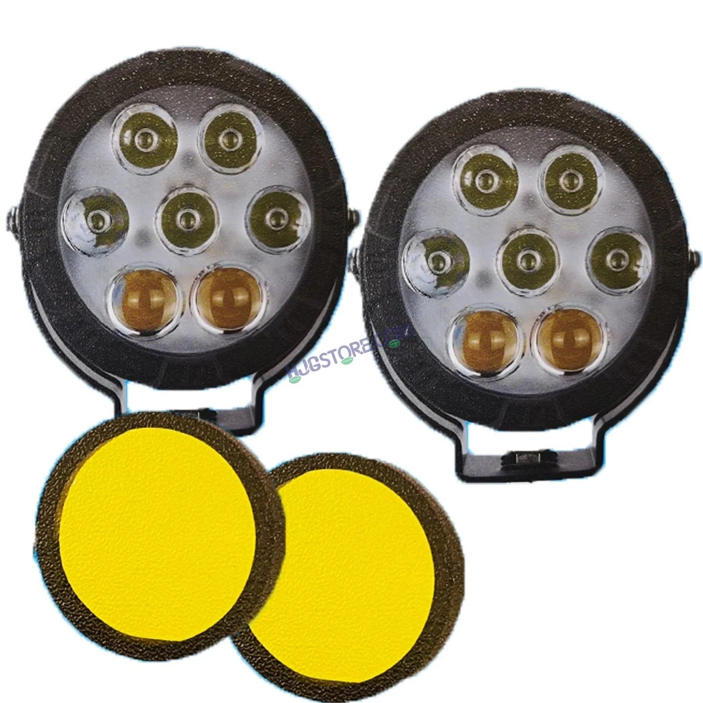 HJG New 7 LED 140W Projector CREE Combo Round Foglight with Yellow Cover 140W 7 LED HJG 140W 5 LED CREE 2 LED Projector 7 LED Foglight Car Accessories Led Headlights Lights Led Fog Lights For Motorcycle Car SUV Lights, Set of 2 HJG 7 LED Projector CREE