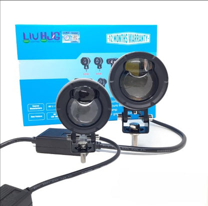 HJG P49 124 Dual Lens 120W Foglight New Model with Power Adaptor Foglight Ultra Wide Dual Intensity LED Driving Fog Lights White/Yellow (2*60W = 120W Total) Universal For All Cars & Bikes