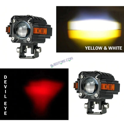 HJG Hazard Single Lens Foglight with Wiring Kit 80W New Model with Red Orange Hazard DRL Foglight Ultra Wide Dual Intensity LED Fog Lights White/Yellow (2*40W= 80W Total) Universal For All Cars & Bikes LIU HJG Hazard S59 1 Lens Fog with Wiring Harness Kit