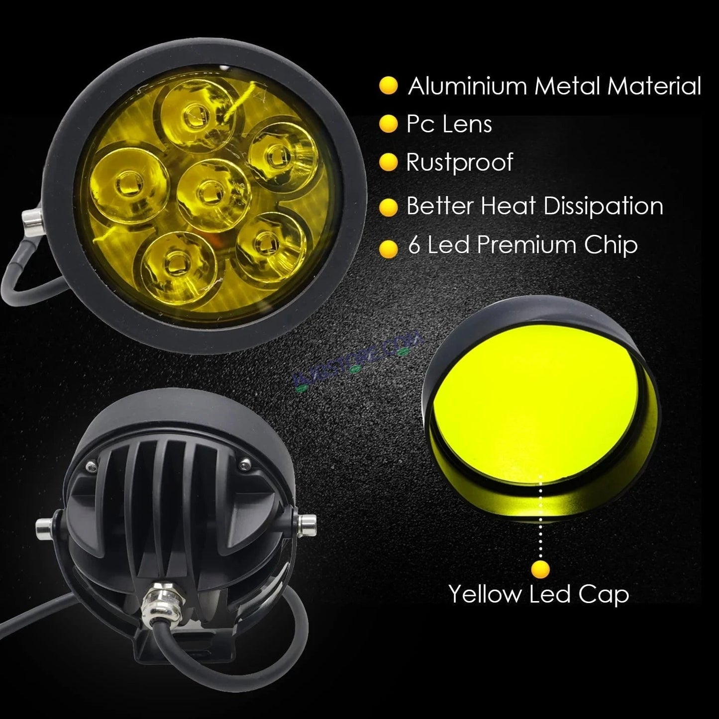 HJG 6 LED 120W Round CREE Foglight Foglamp with Yellow Cover 120W 6 LED HJG 120W 5 LED Car Accessories Led Headlights Lights Led Fog Lights For Motorcycle Car SUV Lights, Set of 2 with Wiring Harness Kit HJG 6 LED Round 120W