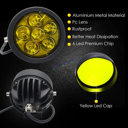 HJG 6 LED 120W Round CREE Foglight Foglamp with Yellow Cover 120W 6 LED HJG 120W 5 LED Car Accessories Led Headlights Lights Led Fog Lights For Motorcycle Car SUV Lights, Set of 2 with Wiring Harness Kit HJG 6 LED Round 120W