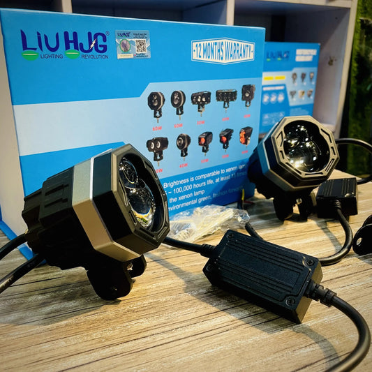 HJG 125 P49 Original Fog Light Hexagon Dual Lens 120W Foglight New Model with Power Adaptor Foglight Ultra Wide Dual Intensity LED Driving Fog Lights White/Yellow (2*60W = 120W Total) Universal For All Cars & Bikes