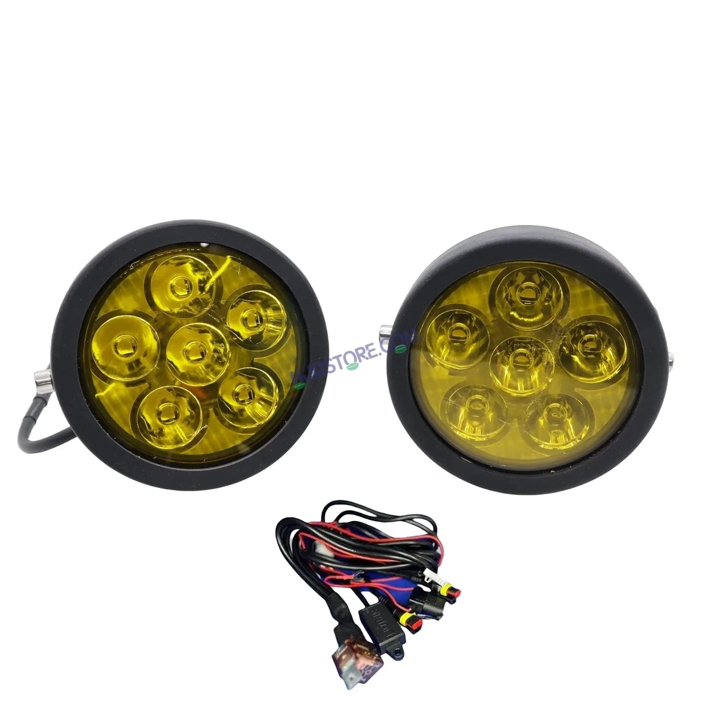 HJG 6 LED 120W Round CREE Foglight Foglamp with Yellow Cover 120W 6 LED HJG 120W 5 LED Car Accessories Led Headlights Lights Led Fog Lights For Motorcycle Car SUV Lights, Set of 2 with Wiring Harness Kit HJG 6 LED Round 120W