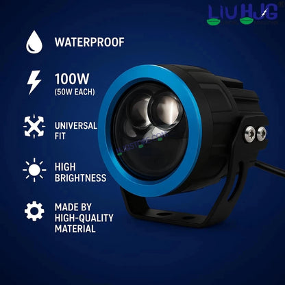 HJG Terminator 2 Projector Foglight 100W with Laser Spot and Wide Spread Red DRL/White/Yellow/Warm White Light 100W Foglight Ultra Wide Dual Intensity LED Driving Fog Lights 3000K/4300K/6500K Universal For All Cars & Bikes LIU HJG Terminator 2 Bi Foglight