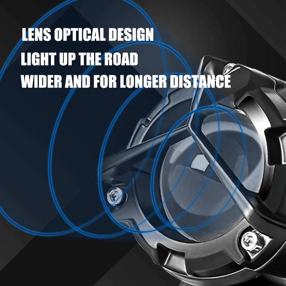 LIU HJG Mercedes Y-Lens Ultra-Wide LED Fog Lights (White/Yellow) | Pair with Wiring Harness & Switch for Car & Bike