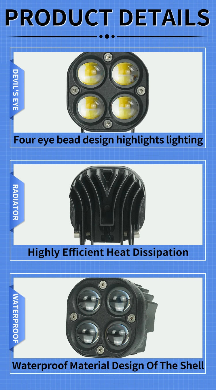 HJG 4x4 CREE LED Foglight Rectangle Mini Rgbw 12v Modular Offroad Led Pods Laser Rgb 3 Inch Led Work Light, Set of 2 HJG Foglight